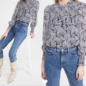 New Cinq à Sept Stephanie Smocked Long-Sleeve Paisley Top NWOT Size Large